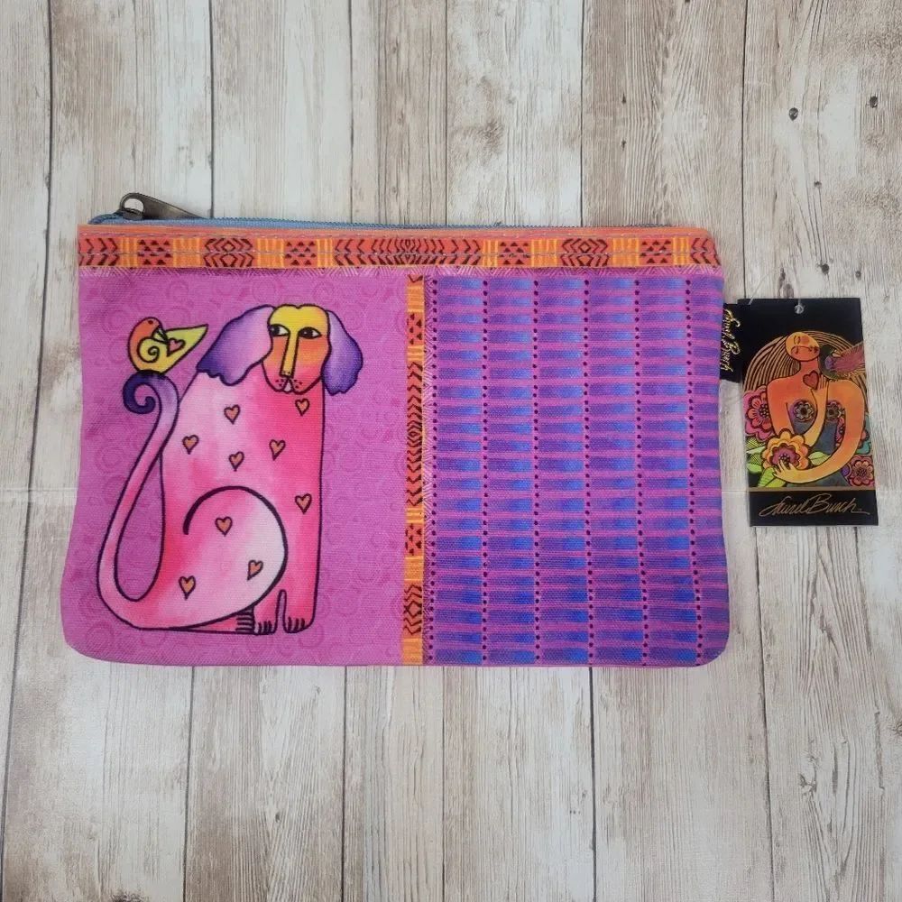 Laurel Burch Pink Purple Dog Cosmetic Makeup Bag